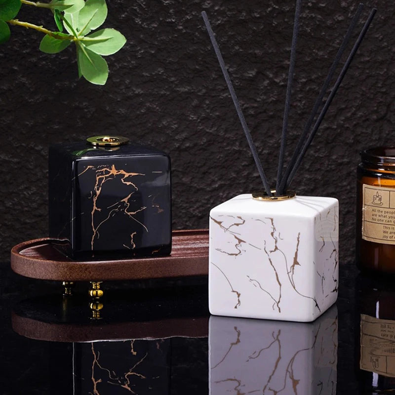 Europese stijl marmeren patroon keramische aromafles badkamer rotan diffuser voor etherische olie opslag huishoudelijke diffuser geschenken