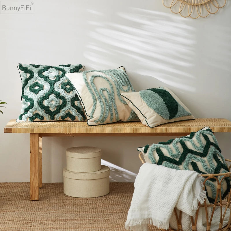 Kussenhoes 45X45Cm Kussensloop Blauw Getufte Geometrische Boho Stijl Huis Decoratief Voor Slaapbank Woonkamer Slaapkamer