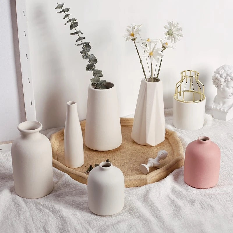 Witte keramische vazen Nordic decoratieve vazen ornamenten thuis woonkamer decor bloemstukken schetsen rekwisieten desktop decor