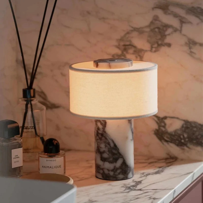 Retro luxe bedlampje natuurlijke marmeren tafellamp stoffen lampenkap gele stenen bureaulamp woonkamer slaapkamer woondecoratie