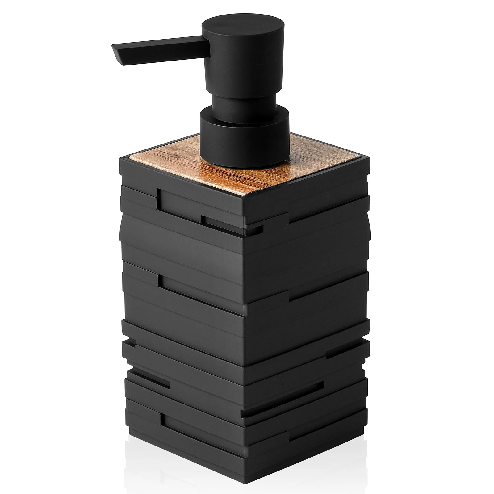 Matzwart met teakhout decoratie zeepdispenser voor badkamer keuken aanrecht vierkant grote capaciteit 10oz