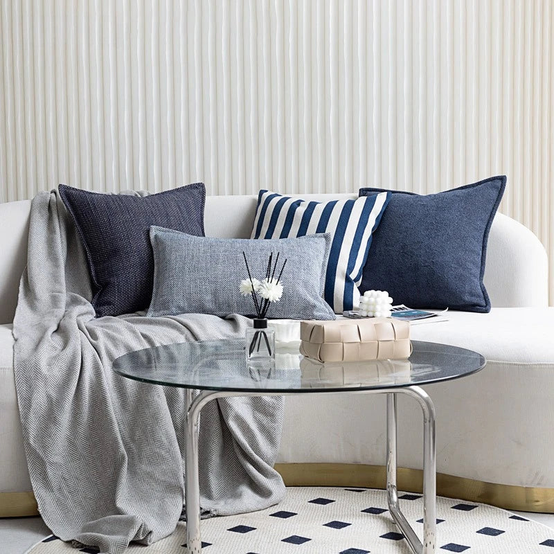 30X50/45X45CM Blauw Gestreepte Sierkussenhoes Eenvoudige Textuur Taille Kussenhoes Decor Home Decoratieve Kussensloop