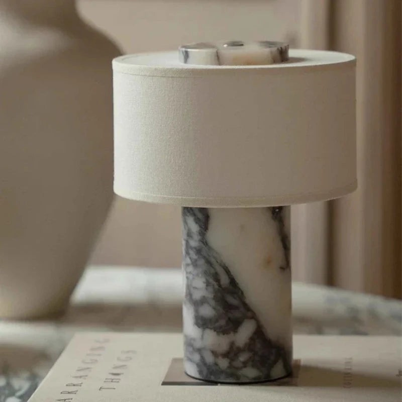 Retro luxe bedlampje natuurlijke marmeren tafellamp stoffen lampenkap gele stenen bureaulamp woonkamer slaapkamer woondecoratie