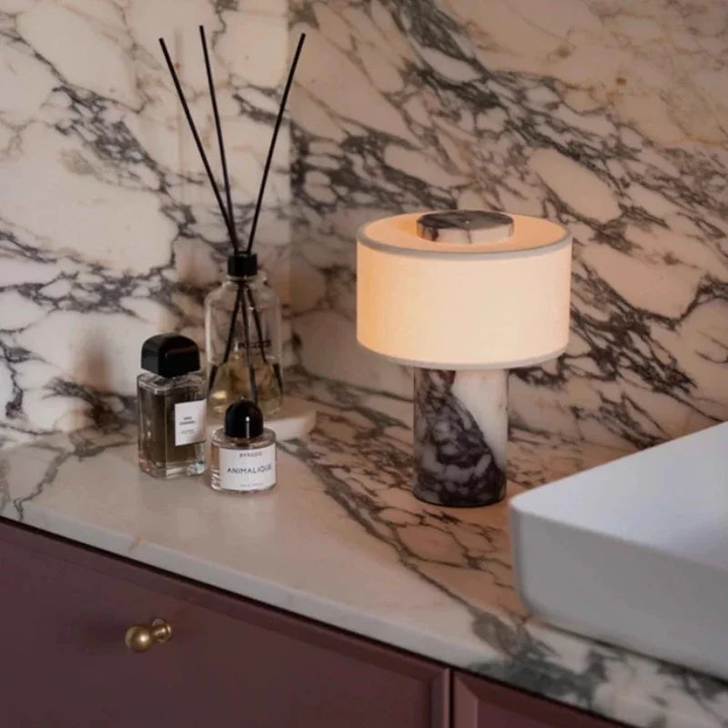 Retro luxe bedlampje natuurlijke marmeren tafellamp stoffen lampenkap gele stenen bureaulamp woonkamer slaapkamer woondecoratie