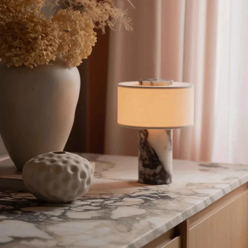 Retro luxe bedlampje natuurlijke marmeren tafellamp stoffen lampenkap gele stenen bureaulamp woonkamer slaapkamer woondecoratie