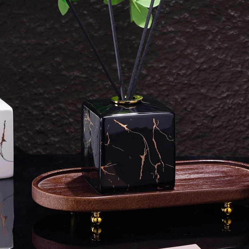 Europese stijl marmeren patroon keramische aromafles badkamer rotan diffuser voor etherische olie opslag huishoudelijke diffuser geschenken