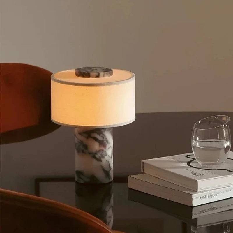 Retro luxe bedlampje natuurlijke marmeren tafellamp stoffen lampenkap gele stenen bureaulamp woonkamer slaapkamer woondecoratie