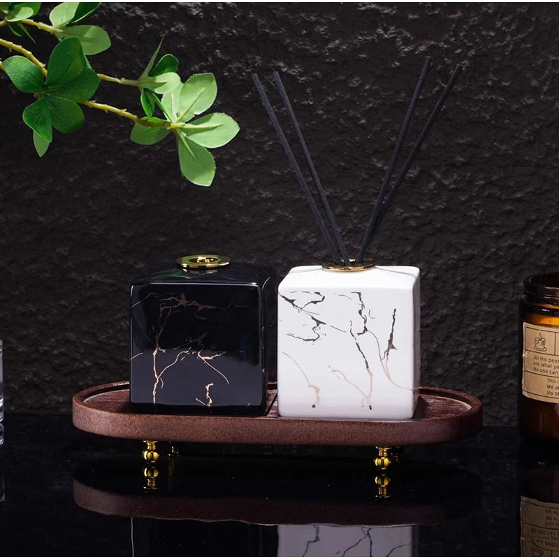 Europese stijl marmeren patroon keramische aromafles badkamer rotan diffuser voor etherische olie opslag huishoudelijke diffuser geschenken