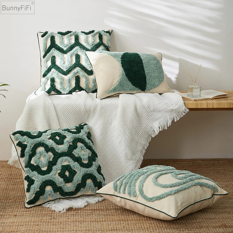 Kussenhoes 45X45Cm Kussensloop Blauw Getufte Geometrische Boho Stijl Huis Decoratief Voor Slaapbank Woonkamer Slaapkamer