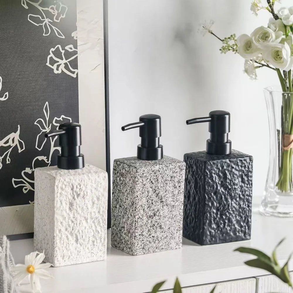 High-end stenen textuur keramische lotionfles voor thuishotel Multifunctionele shampoo handwasfles Duurzaam antislipontwerp