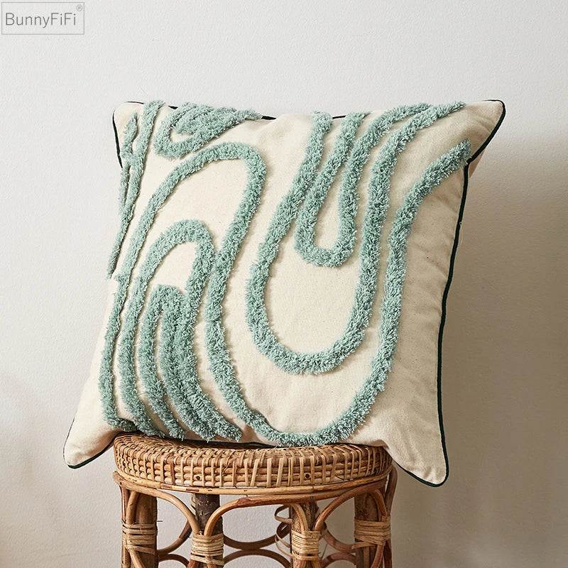 Kussenhoes 45X45Cm Kussensloop Blauw Getufte Geometrische Boho Stijl Huis Decoratief Voor Slaapbank Woonkamer Slaapkamer