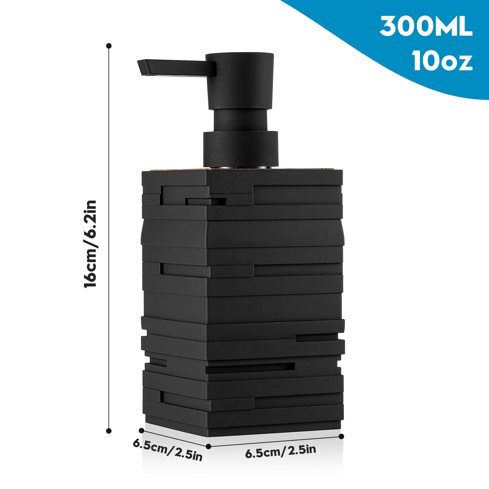 Matzwart met teakhout decoratie zeepdispenser voor badkamer keuken aanrecht vierkant grote capaciteit 10oz